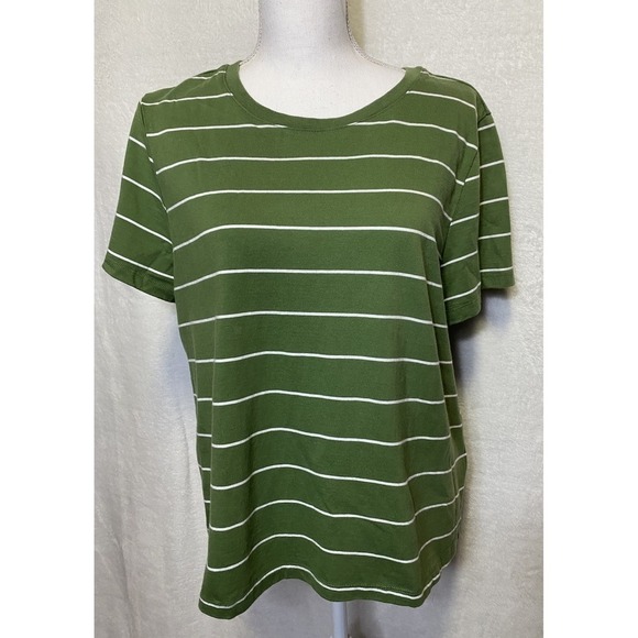 Style & Co Women's XL Feeder Green Striped Cotton T Shirt Top NWT - Picture 2 of 9